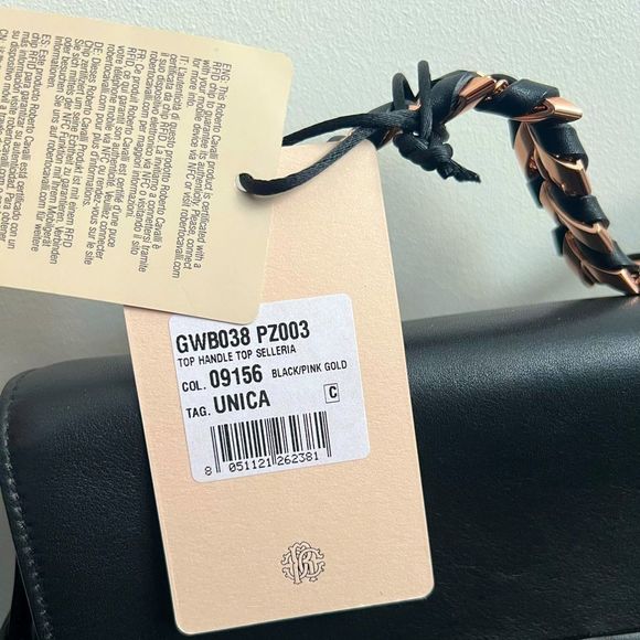 Roberto Cavalli Medium Black Leather Handbag NWT $1495 - Picture 6 of 14